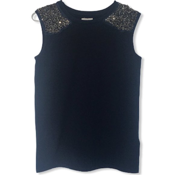 Zara Navy Sleeveless Embellished Shoulder Top S